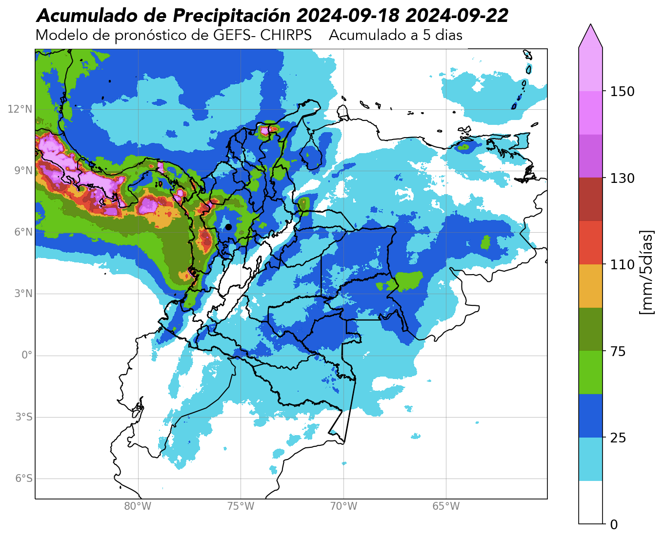 Dominio: Colombia GEFS – CHIRPS (Pronóstico acumulado a 5 días)