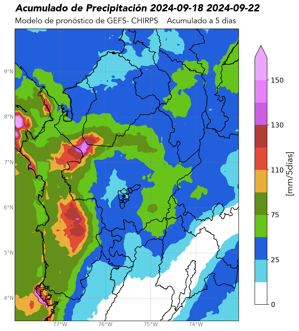 Dominio: Regional GEFS – CHIRPS (Pronóstico acumulado a 5 días)