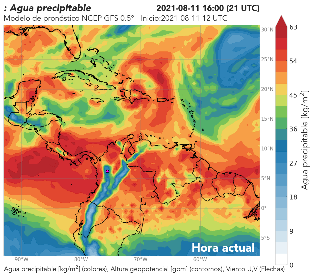 GFS 0.5° 12 UTC: Agua precipitable