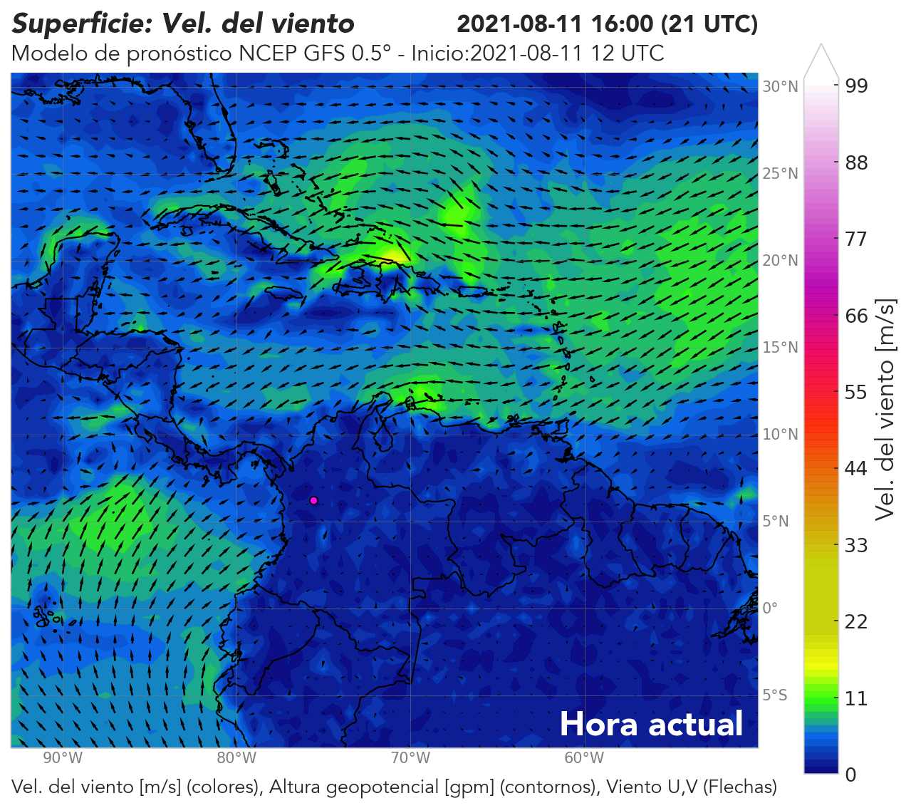 GFS 0.5° 12 UTC: Vientos superficiales