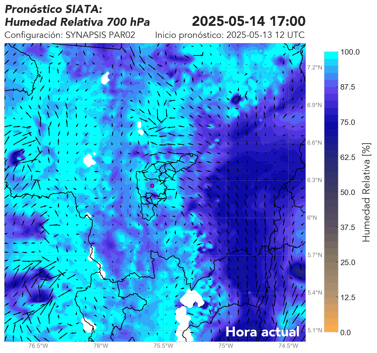 SYNAPSIS PAR02: Vientos horizontales y humedad relativa a 700 hPa