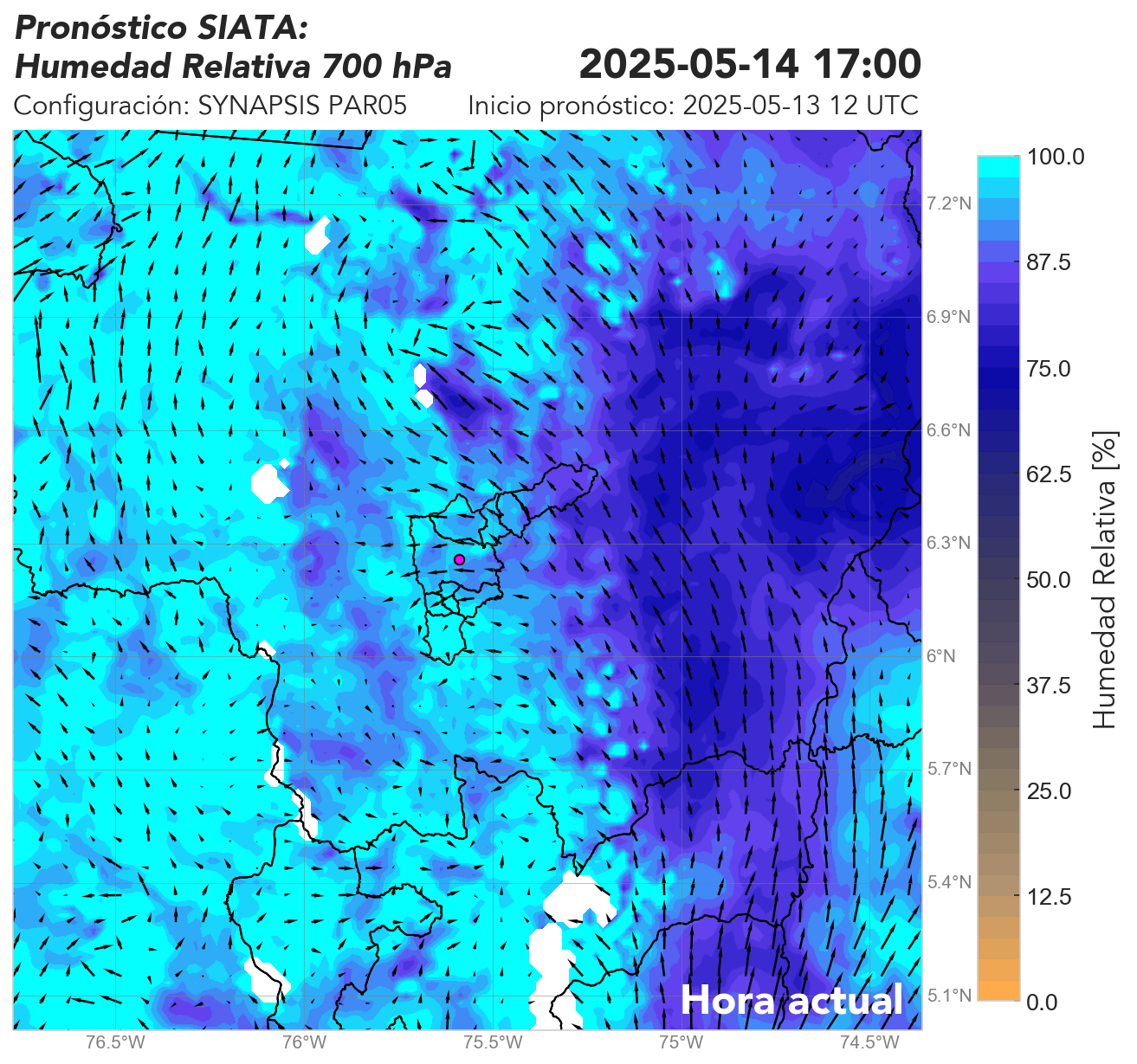 SYNAPSIS PAR05: Vientos horizontales y humedad relativa a 700 hPa