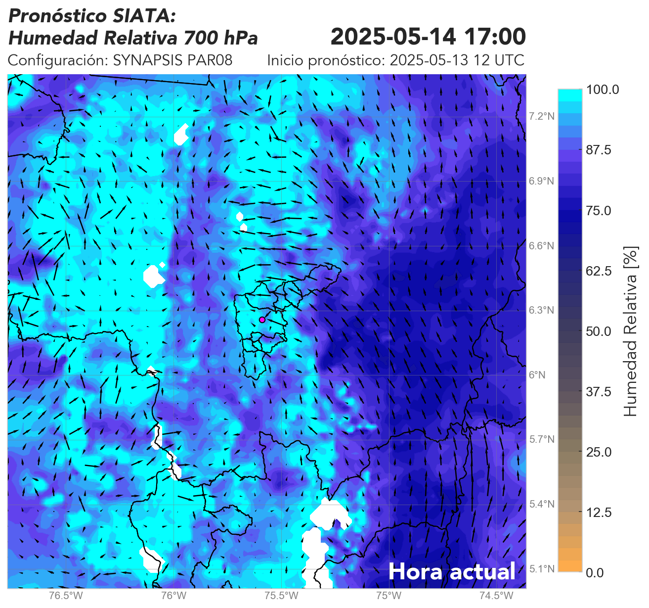 SYNAPSIS PAR08: Vientos horizontales y humedad relativa a 700 hPa