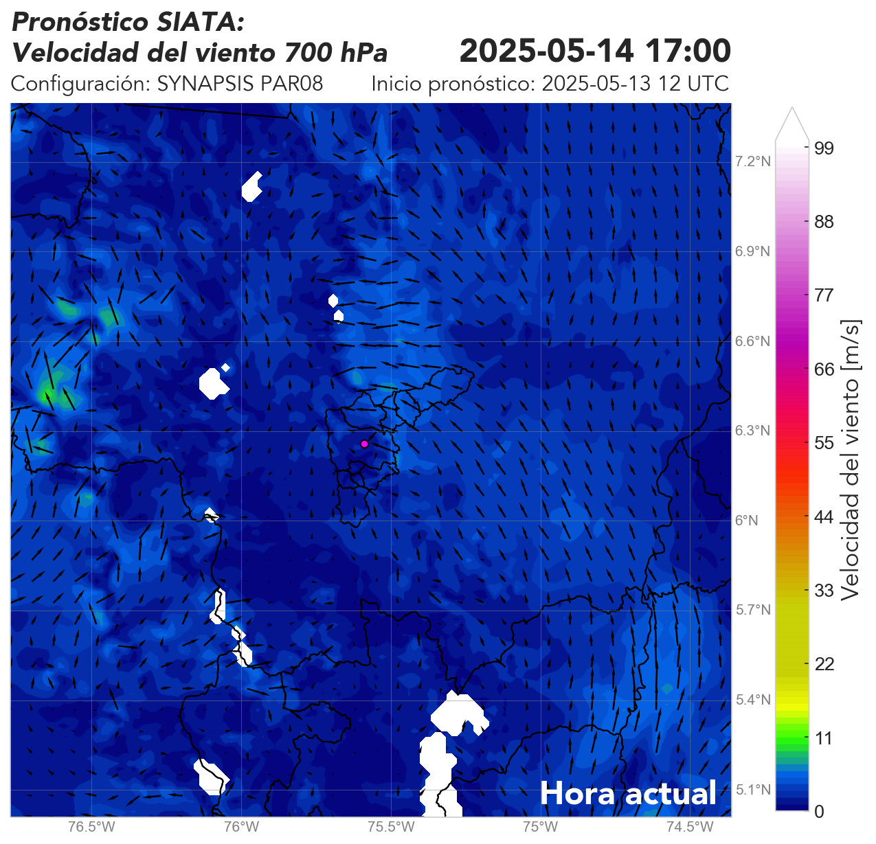 SYNAPSIS PAR08: Vientos horizontales y su magnitud a 700 hPa