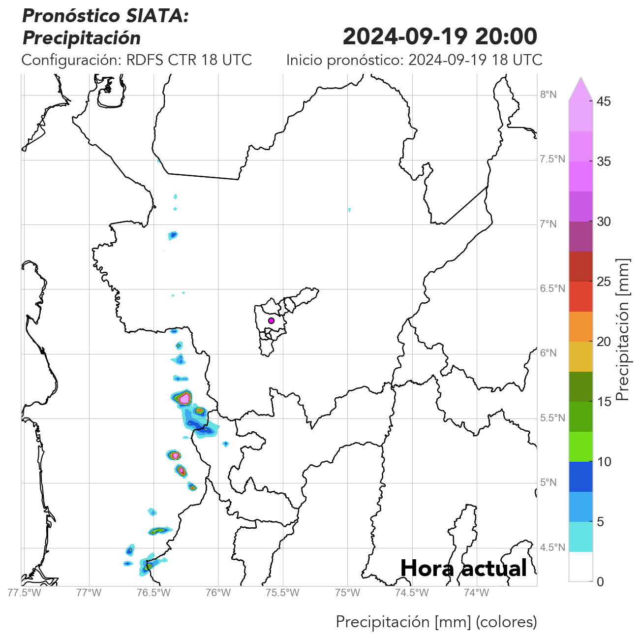 RDFS CTR (Ejecución sin asimilación de datos) 18 UTC: Precipitación