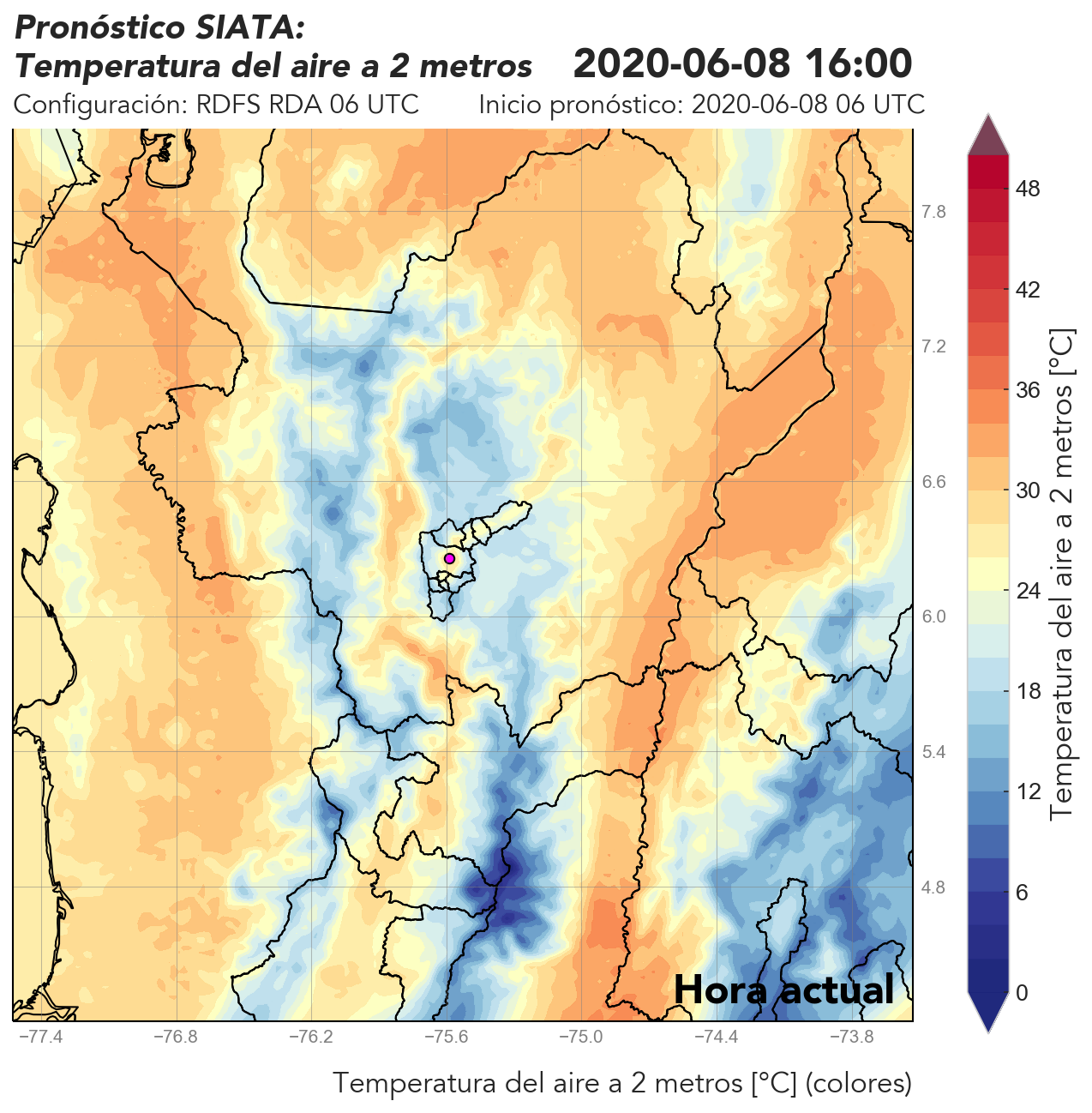 RDFS RDA (Ejecución con asimilación de datos) 06 UTC: Temperatura a 2 metros