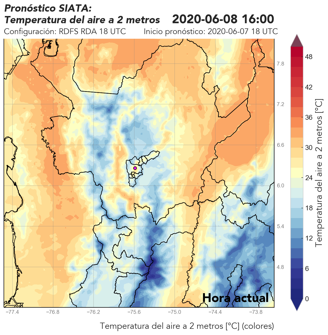 RDFS RDA (Ejecución con asimilación de datos) 18 UTC: Temperatura a 2 metros